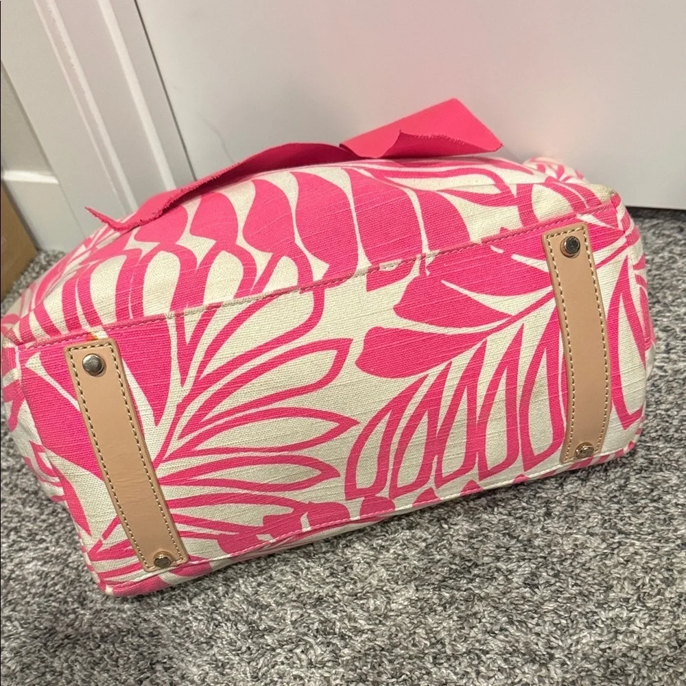 Kate Spade Vibrant Pink Cream Leaf Tote canvas storybook collectible bag purse